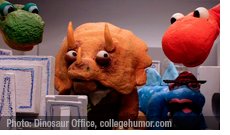 Dinosaur Office: Computer Problems. Craig's friends help him with his computer. Rawr! | Photo: collegehumor.com | http://www.collegehumor.com/video/6658400/dinosaur-office-computer-problems