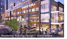 The Ballston Quarter emphasizes dining and entertainment, includes an open-air concourse, and integrates with a residential tower.. | Rendering: Building Desgn + Construction / Ballston Quarter