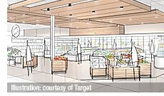 This is the new Target. It’s one-half boutique retail store. One-half grab-‘n’-go warehouse. And it may be just the thing to keep big-box stores relevant in the age of Amazon. | Illustration: courtesy of Tareget