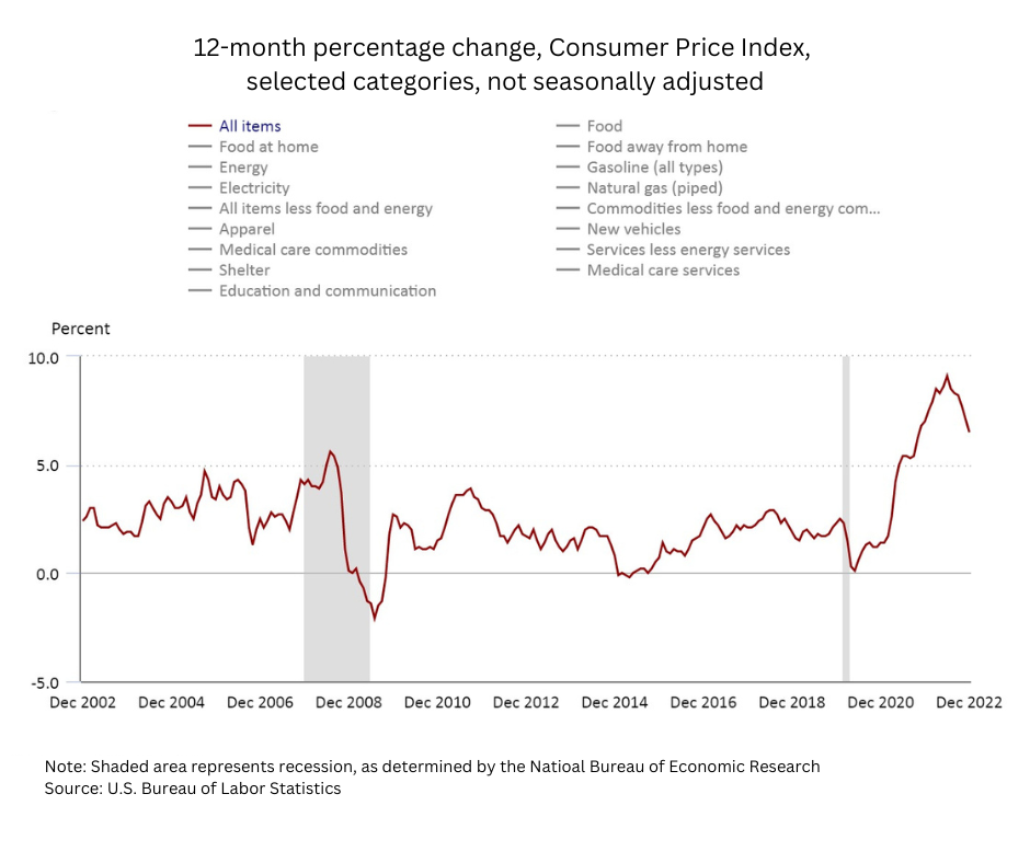 Chart from the US Dept of Labor - Consumer Price index by category line - 20 year comparison Dec. 2002 - Dec 2022