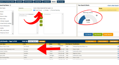 Filter for Closed, Closed and Vacant Anchor Stores on ShoppingCenters.com