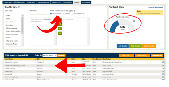Filter for Closed, Closed and Vacant Anchor Stores on ShoppingCenters.com