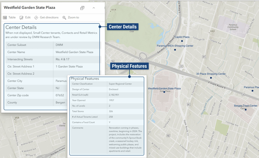 DMM Shopping Center and tenant details on Esri ArcGIS