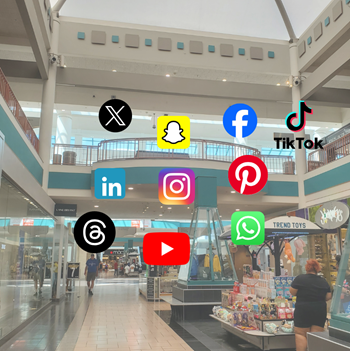 Collage of social logos on mall image