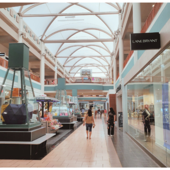 Inside retail shopping mall image with specialty leasing kiosks . Source: Directory of Major Malls / ShoppingCenters.com